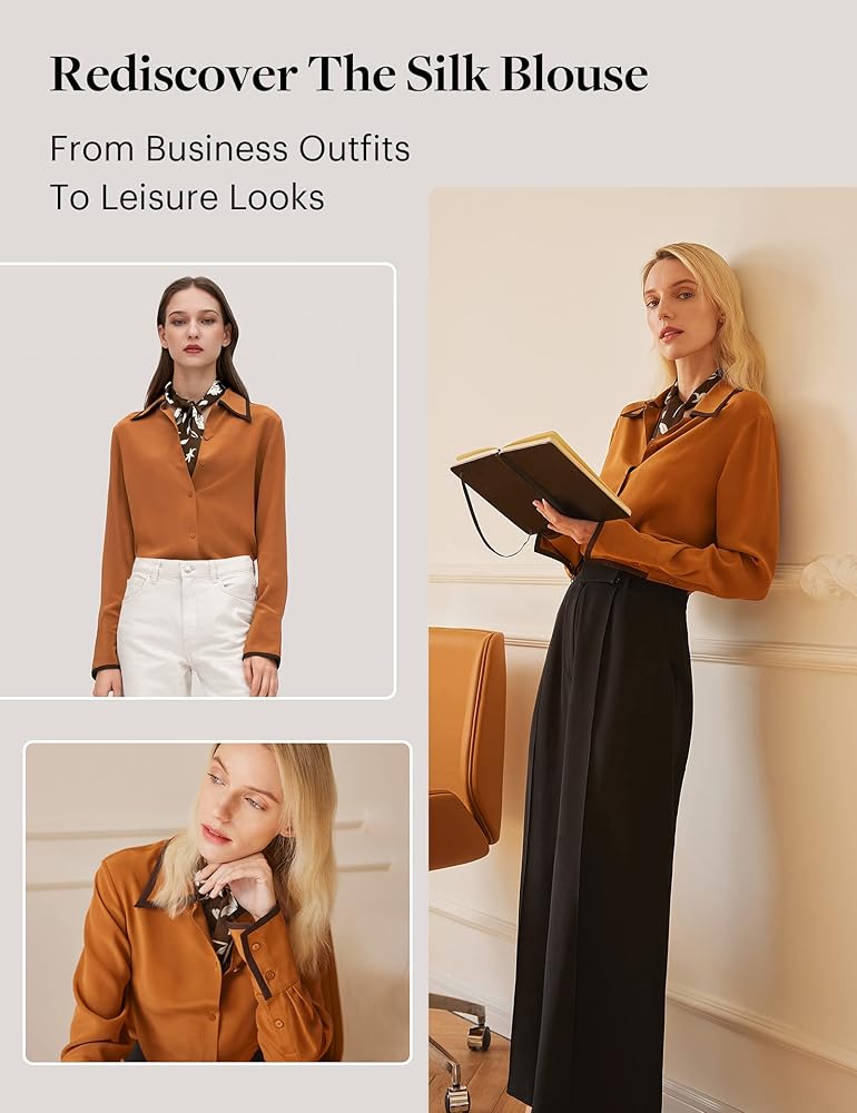 LilySilk Silk Blouse for Women Contrast Piping Silk Willow